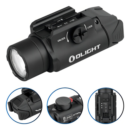 Linterna Olight PL-3r Valkyrie, 1500 lúmenes, Glock Taurus Arex, color negro, luz LED blanca