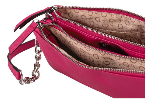 Imagen 7 de 7 de Bolsa Guess Kalei Mini Dbl Zip Crossbody En Color Fucsia