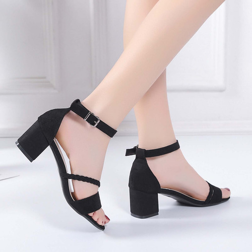 Sandalias Casuales De Verano Con Tacón Grueso Y Hebilla De M