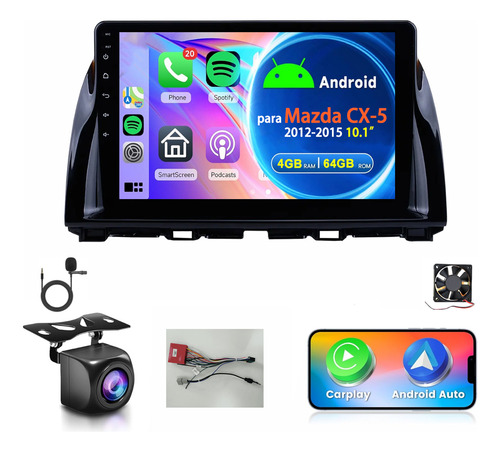 Estéreo Con Mic 4+64gb Para Mazda Cx-5 2012-2015 Carplay Gps Mazda Cx-5 2012-2015