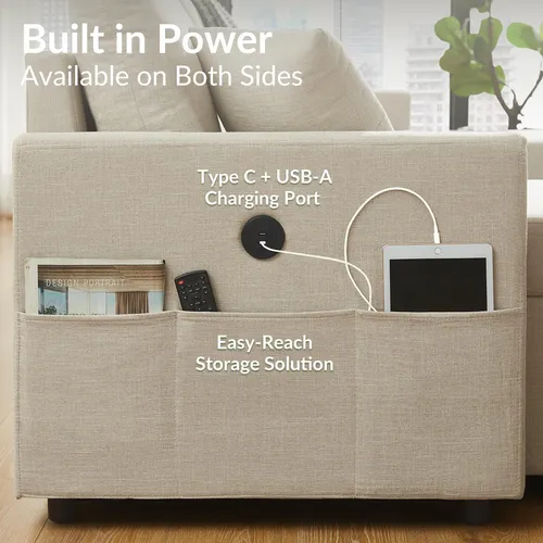 Sofá Cama Convertible En L Con Usb-c Y Almacenamiento Beige
