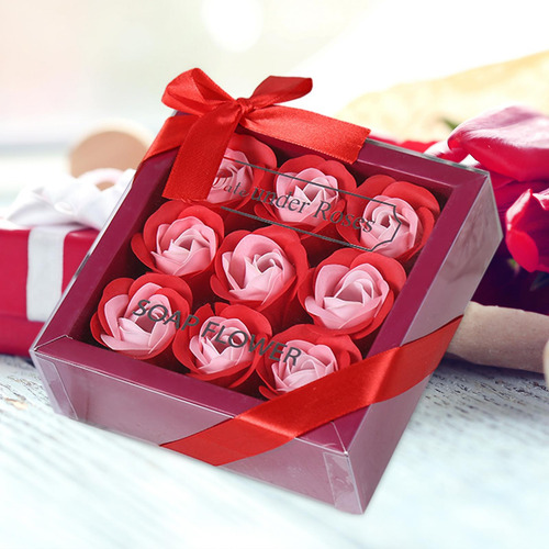 Jabón Perfumado Con Forma De Rosa, Caja De Regalo Rojo