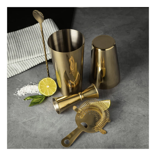 Kit De Herramientas Para Bar Acero Inoxidable Dorado 4 Pzas