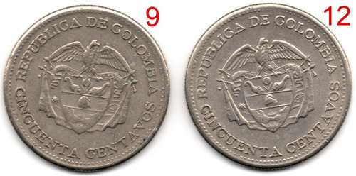 50 Centavos 1959 Remarcados Del Escudo 9 Y 12
