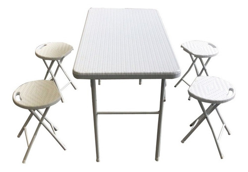 Mesa Plegable Camping 1.20m  + Set 4 Sillas Banquetas Jardin