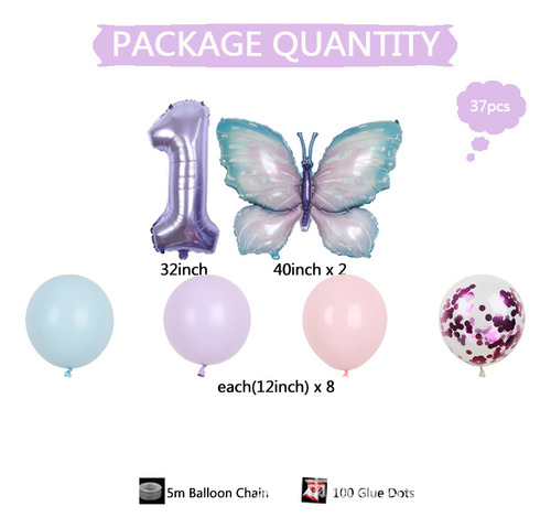 Juego De Globos Con Forma De Mariposa Morada De 7 A 32 Pulga