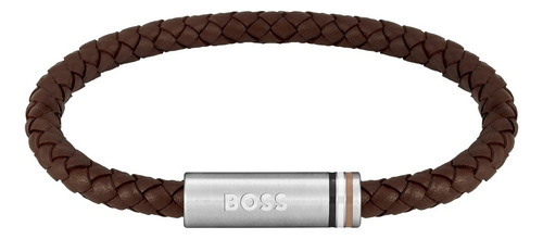 Pulsera Piel Trenzada Café Boss Seguro Acero Inoxidable