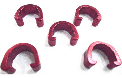 Imagem 1 de 2 de Presilha Clip Fixador Conduite Hidraulico Aluminio Vermelho ( 5 Unidades)
