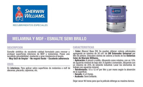 Pinturas Sherwin Williams Melamina & Mdf Blanco 0,9 Lt