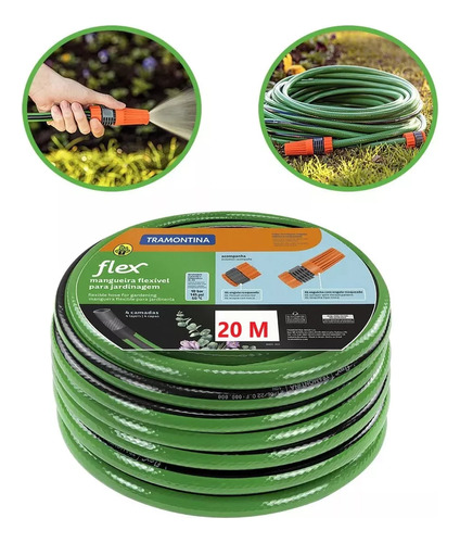 Mangueira Jardim Flex Tramontina 20m Reforçada Kit Esguicho