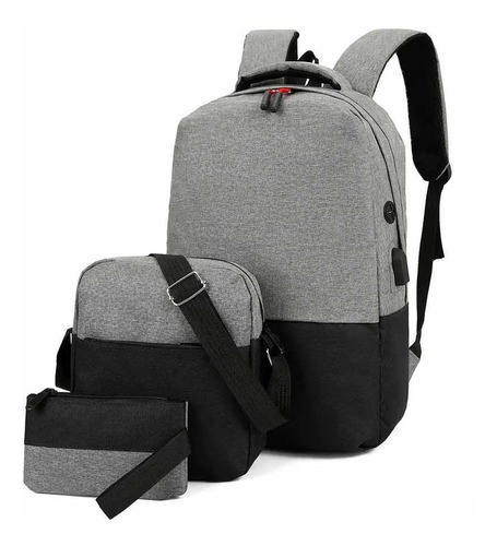 Mochila Morral Neceser Urbano Kit 3 En 1 Usb Vintage Casual