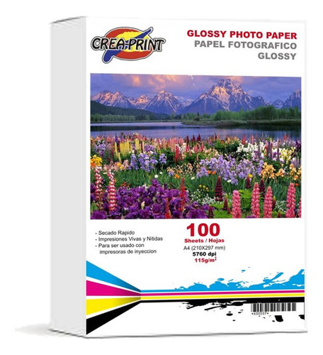 Papel Fotografico 100 Hojas A4 Premium Brillante 115 Grs