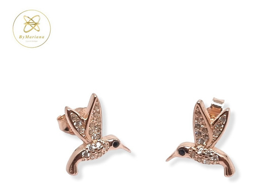 Imagen 2 de 5 de Aros Plata Rose Colibri Pasante Micro Pave 10x10 Mm