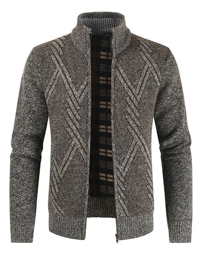 Chaqueta De Punto Geométrica Para Hombre, Cuello Alto, Color