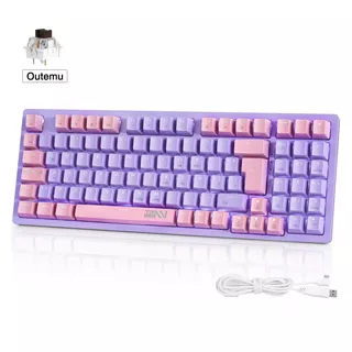 TERPORT 90% Teclado Computadora Español Tr95 De Moda Barbie, Teclado Gamer Retroiluminado Con Cable Removible, Switch Outemu Cafe Hotswap, 95 Teclas Antighosting, Teclado Mecanico Para Oficina&juego