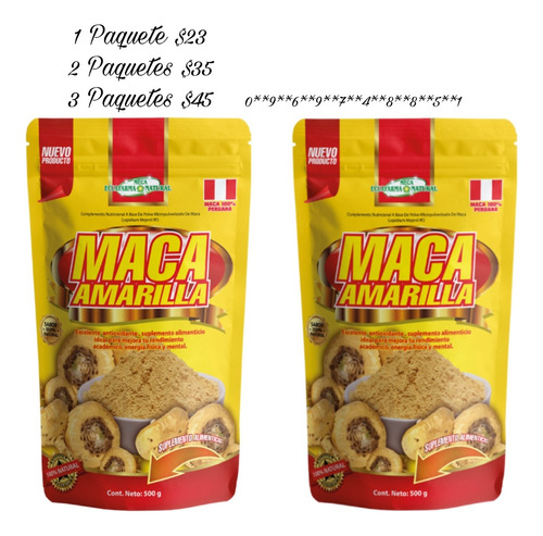 Maca Amarilla Peruana En Polvo 500 Gramos 2 Paquetes Promo