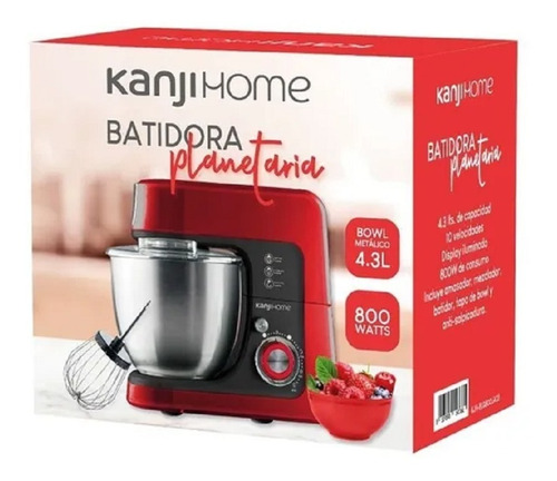 Imagen 2 de 8 de Batidora Amasadora De Pie Kanji Home 800w 4,3 Litros Roja