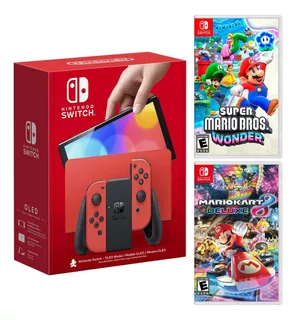 Nintendo Switch Oled Mario Red + Mario Wonder + Mario Kart 8