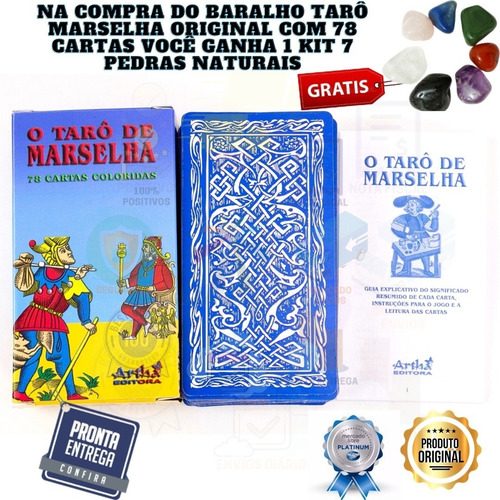 Imagem 3 de 10 de Baralho Tarot Marselha Original 78 Cartas+brinde Kit 7pedras
