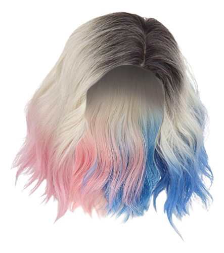 Jf Peluca Ondulada Corta For Mujer Peluca Rosa Y Azul