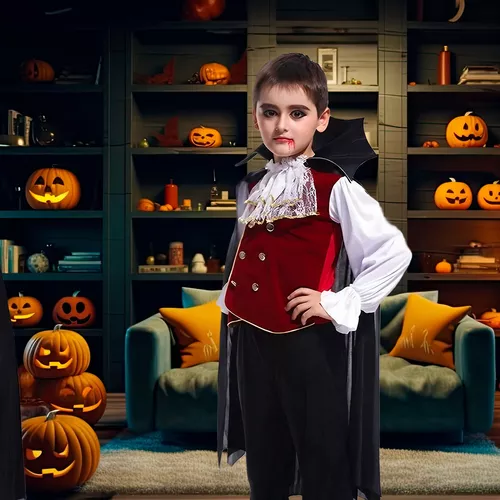 Fantasia Infantil Menino Vampiro Halloween Luxo Com 5 Peças