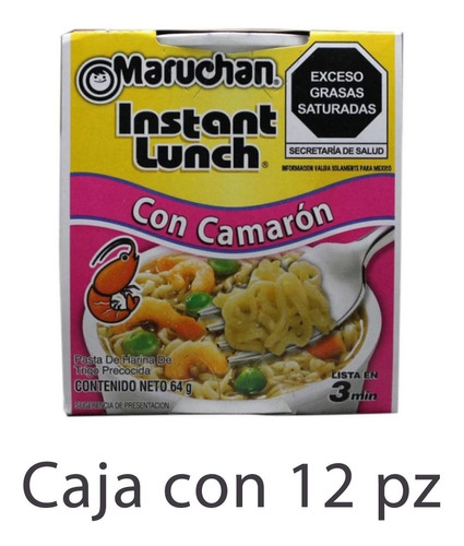 Sopa Maruchan Instant Lunch Con Camarón 64g Caja C/12pz