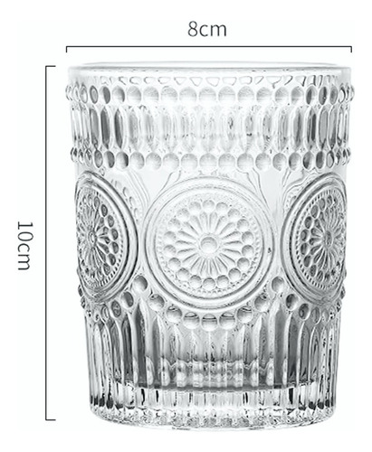 Imagen 2 de 4 de Set X 6 Vaso Vidrio Labrado Vintage Girasol 320ml Juego