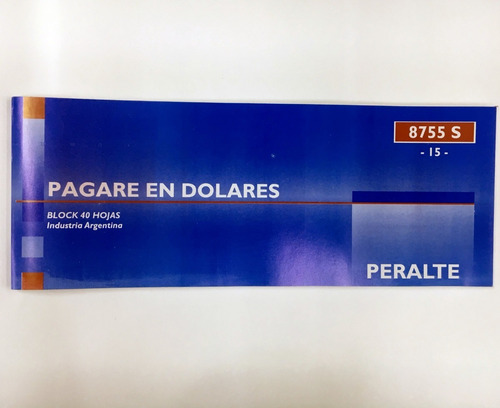 Talonario Pagare Dolar Peralte 8755 X 40 Hojas 28 X 11 Cm