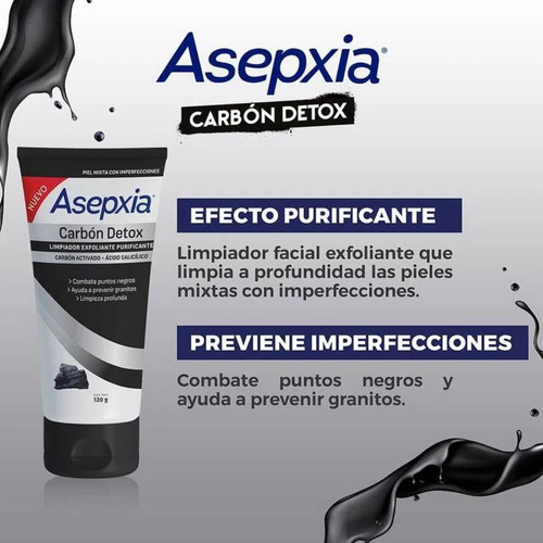 Asepxia Carbón Detox Gel Exfoliante 120 G. Limpia La Piel