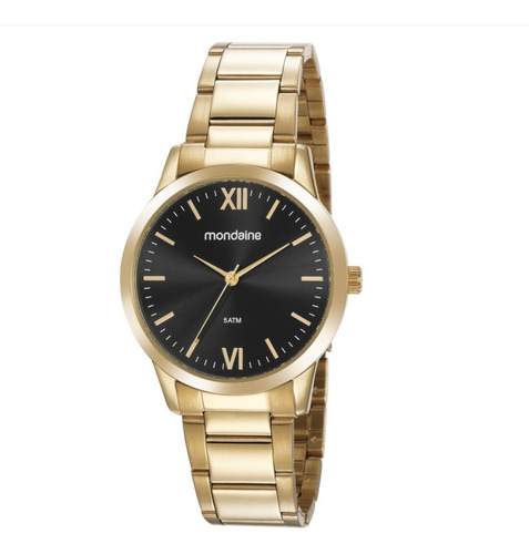 Relógio Mondaine Feminino Analógico Dourado Fundo Preto