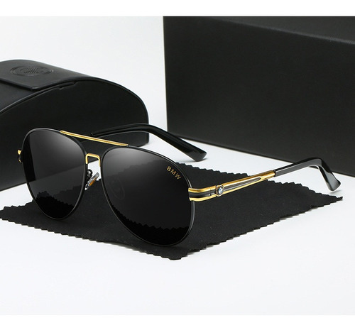Óculos De Sol Bmw Aviador Masculino Polarizado Luxuoso Cor Dourado Cor da lente Preto