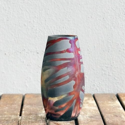 Raaquu Tsuri Jarrón Raku De Cerámica Hecho A Mano De 6 Pulga