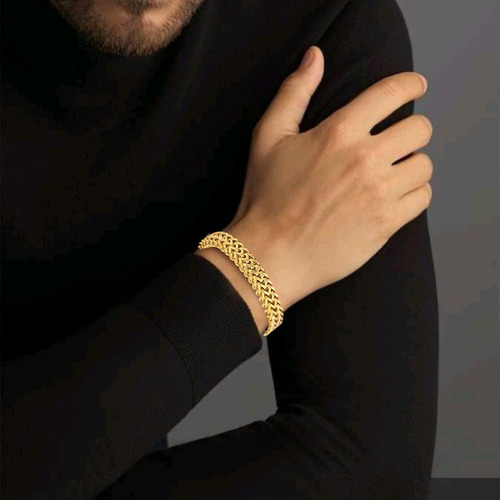 Bracelete Masculino Ouro 18k 10mm Grossa Moderna Pulseira