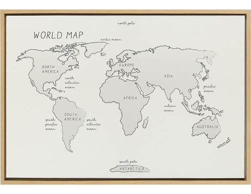 Kate Y Laurel Sylvie Mapa Del Mundo Boceto Enmarcado Lino Te