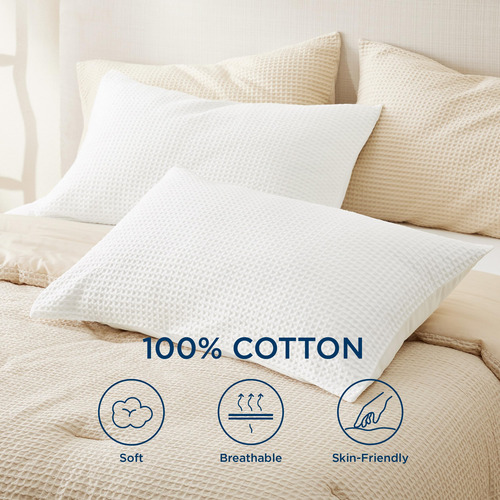 Juego De 2 Fundas De Almohada De Algodón 100% Blancas
