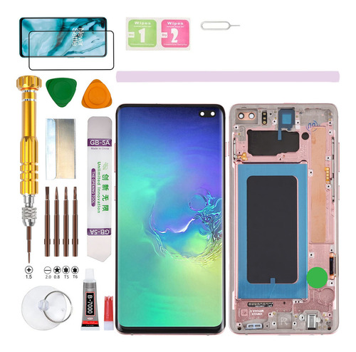 (Rosa) Pantalla Para Samsung Galaxy S10+ Plus SM-G975F, SM-G975U, SM-G975W, SM-G975U1, SM-G9750, SM-G975N, SM-G975X, SC-05L Con Macro Gadget Troops (Incell)