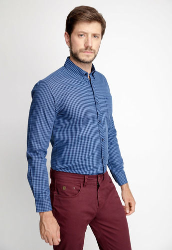 Camisa Hombre Checkered Hudson F Celeste Fw 2023 Ferouch