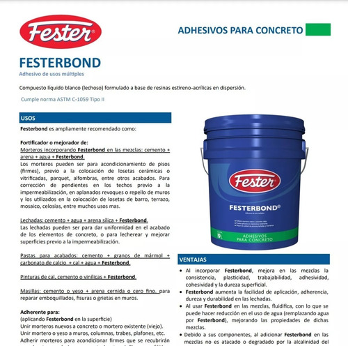 Adhesivo Para Concretos De Usos Múltiples Festerbond 4l