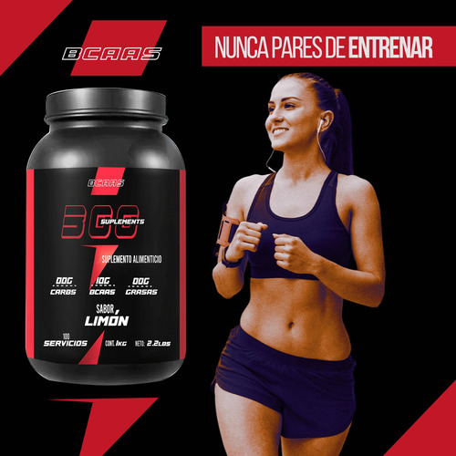 Aminoácidos Bcaas 300 Suplements 1 Kg Sabores 100 Servicios Limón