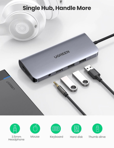 Ugreen 10 em 1 Ugreen Hdmi Vga Rj45 Jack Usb 3.0 SD/TF Pd Hub