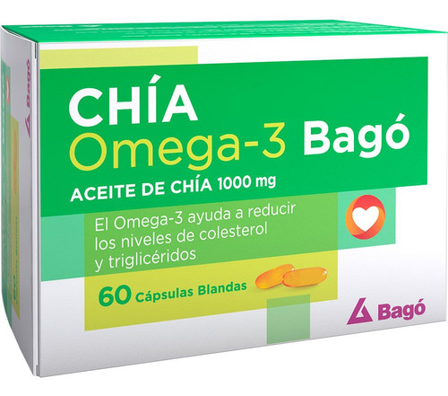 Aceite De Chía Omega 3 Bagó Disminuye Colesterol 60 Cápsulas