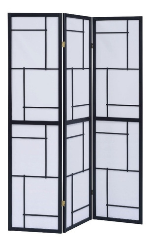 Imagen 1 de 4 de Biombo Decorativo De Madera Negro 3 Paneles Plegables