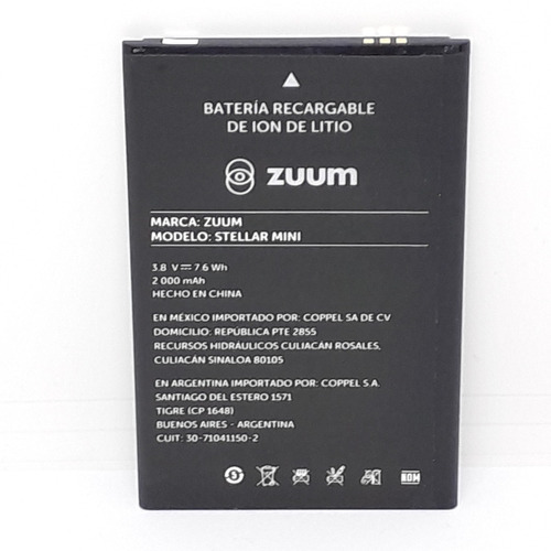 Pila Bateria Zuum Stellar Mini 2000 Mha Original