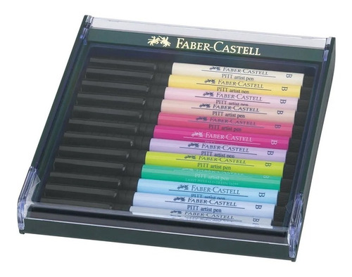 Estojo Caneta Pitt Brush Faber Castell 12 Tons Pastel