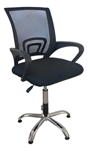 Silla De Corte Peluqueria Piston Neumatico Base Patin Fijo Negro Mesh Estrella