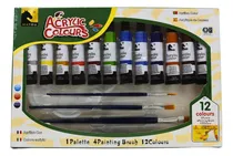 Comprar Set 12 Pinturas Acrilicas 12ml Colores Vibrantes +pinceles