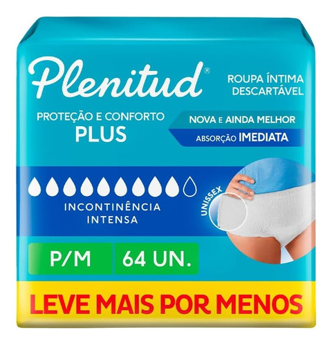 Fraldas Plenitud Plus P M Kit 64 Roupa Intima