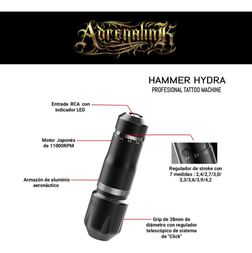 Imagen 4 de 4 de Kit De Tatuaje Adrenalink Gama. Máquina + Fuente Inalámbrica