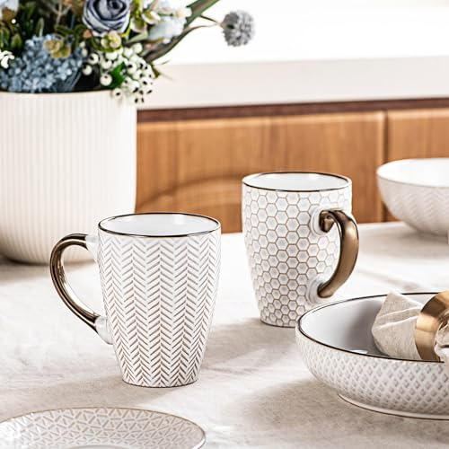 Juego De 4 Tazas De Café, Tazas De Café De Cerámica Con Reli