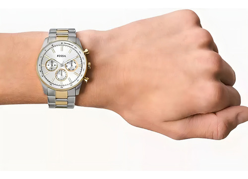 Fossil Reloj Combinado Para Hombre Pulsera Metal Inoxidable Correa Plateado Bisel Gris Fondo Gris